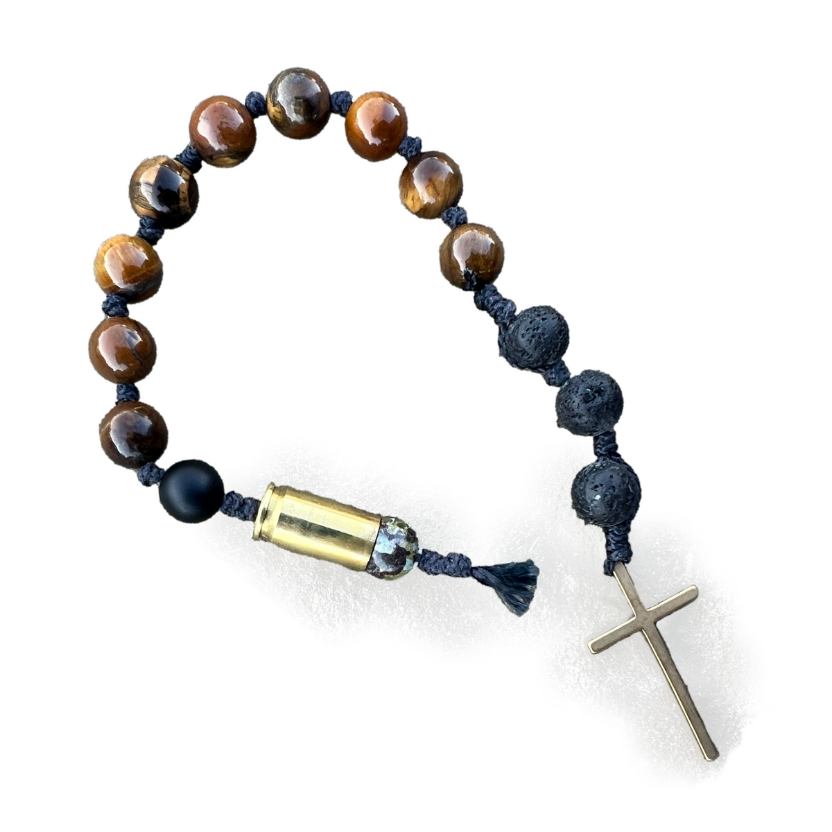 Brass Cross with Brass Shell Tiger’s Eye Rosary