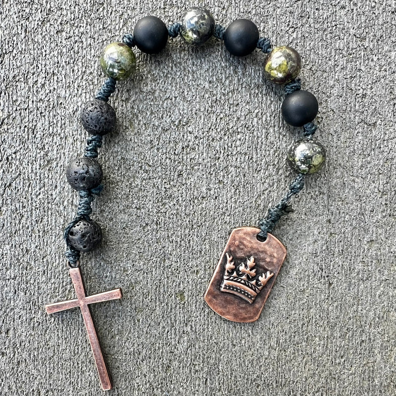 ROSARY - Dragon’s Blood Beads, Copper Cross with Copper Crown Tag